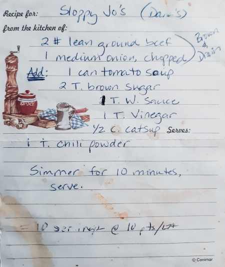 Handwritten Sloppy Joe recipe