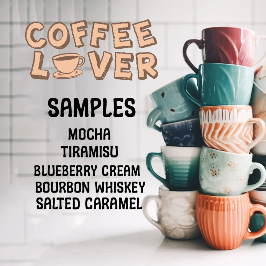 Grindhead Coffee Sampler Pack with stacked coffee mugs - Best Lake House Hostess Gifts